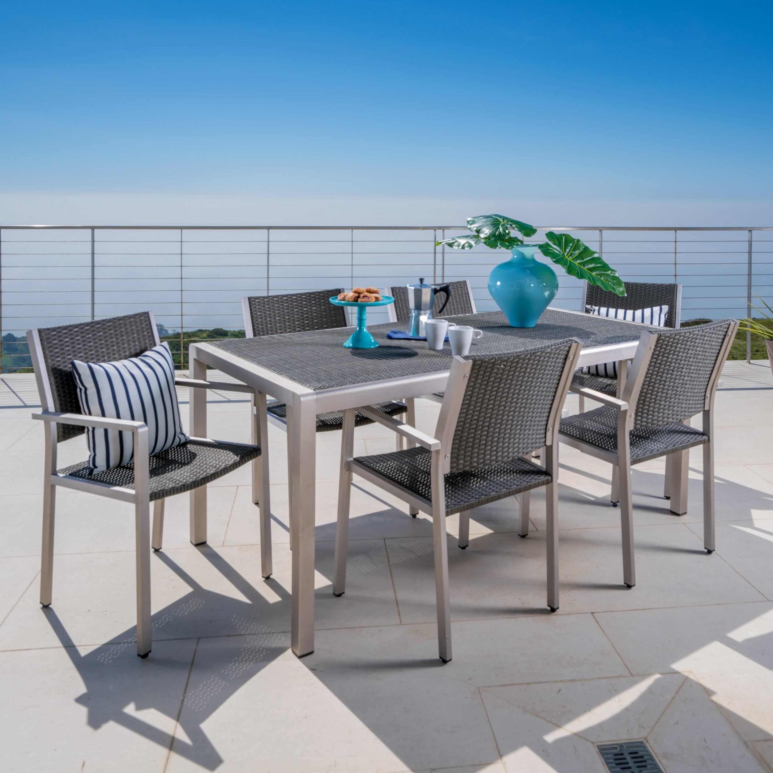 Coral Bay Outdoor Wicker Dining Set with Chat Set and Lounges