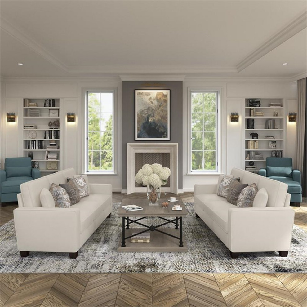 Catania Modern / Contemporary 61W Loveseat in Cream Herringbone Fabric   Transitional   Loveseats   by Homesquare  Houzz