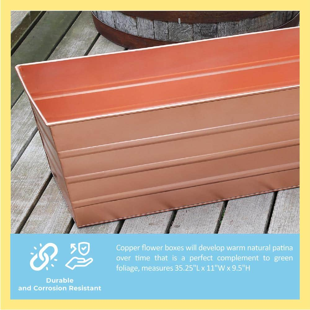 ACHLA DESIGNS Large Galvanized Steel Flower Box Planter， 35.25 in. W Copper Plated C-21C