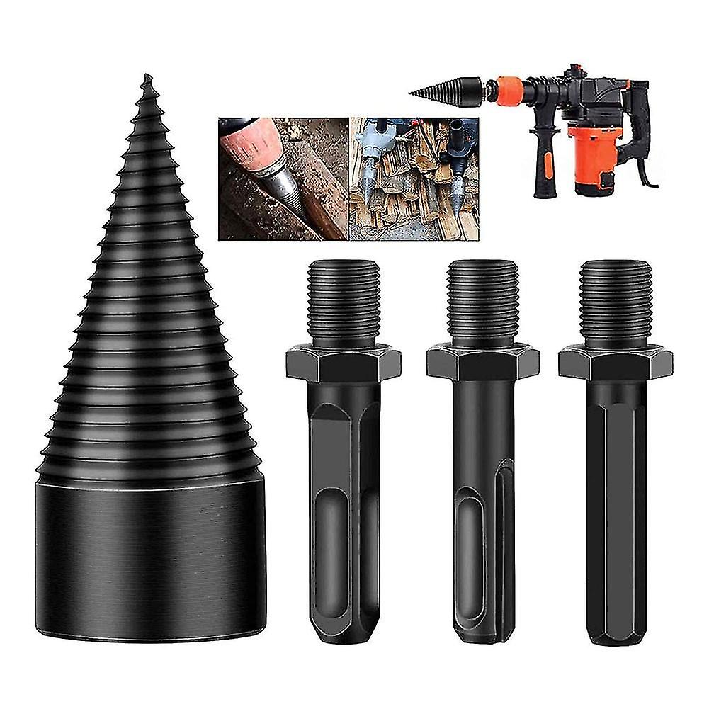 Firewood Log Splitter， 3pcs Drill Bit Removable Cones Kindling Wood Splitting Bits Heavy Duty Elect