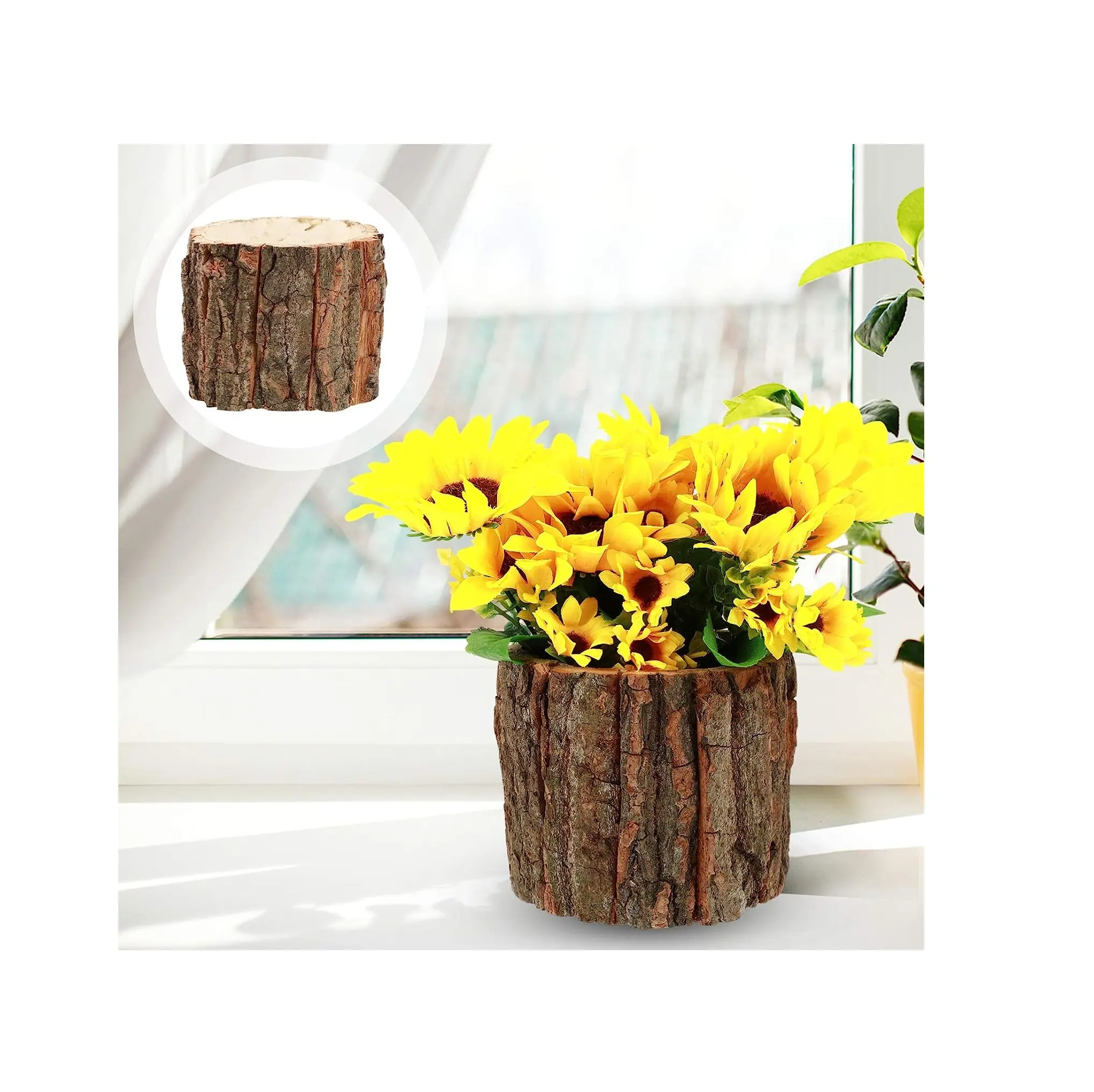 Nordic Theme Handmade Elegant Style Hand carved Antique Footed Vase For Decoration Wood Flower Pot For Gifts   Decor