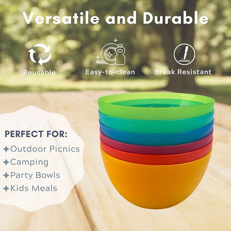 Colorful Plastic Reusable 32 oz Bowls ， 6 Pack