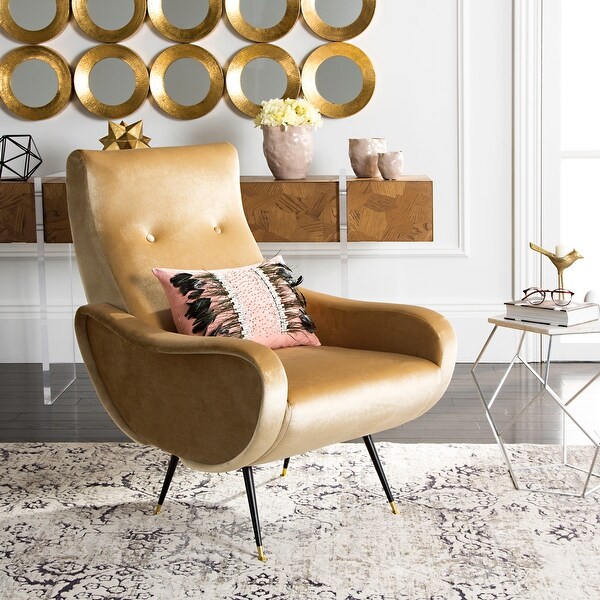 SAFAVIEH Mid-Century Modern Retro Elicia Velvet Camel Club Chair - 28.5 x 35 x 37