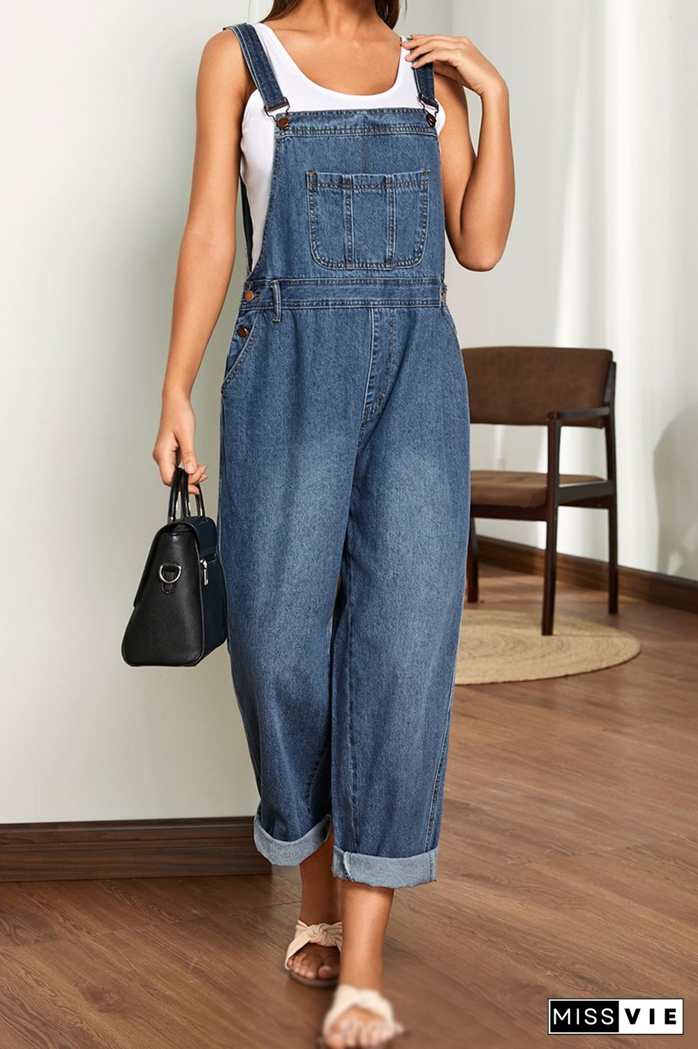 Casual Solid Split Joint Harlan Jumpsuits