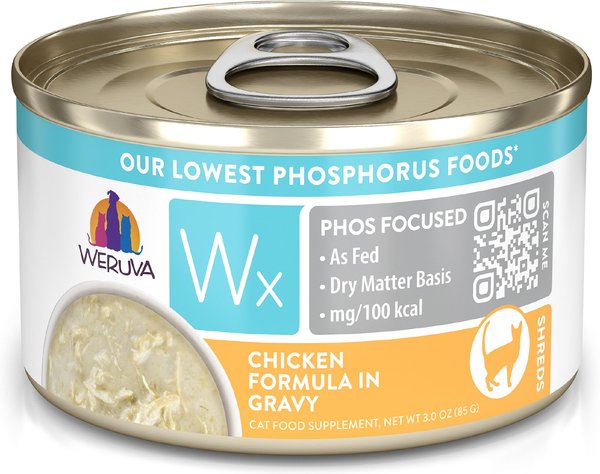 Weruva Wx Phos Focused Chicken Formula in Gravy Grain-Free Wet Cat Food， 3-oz can， case of 12