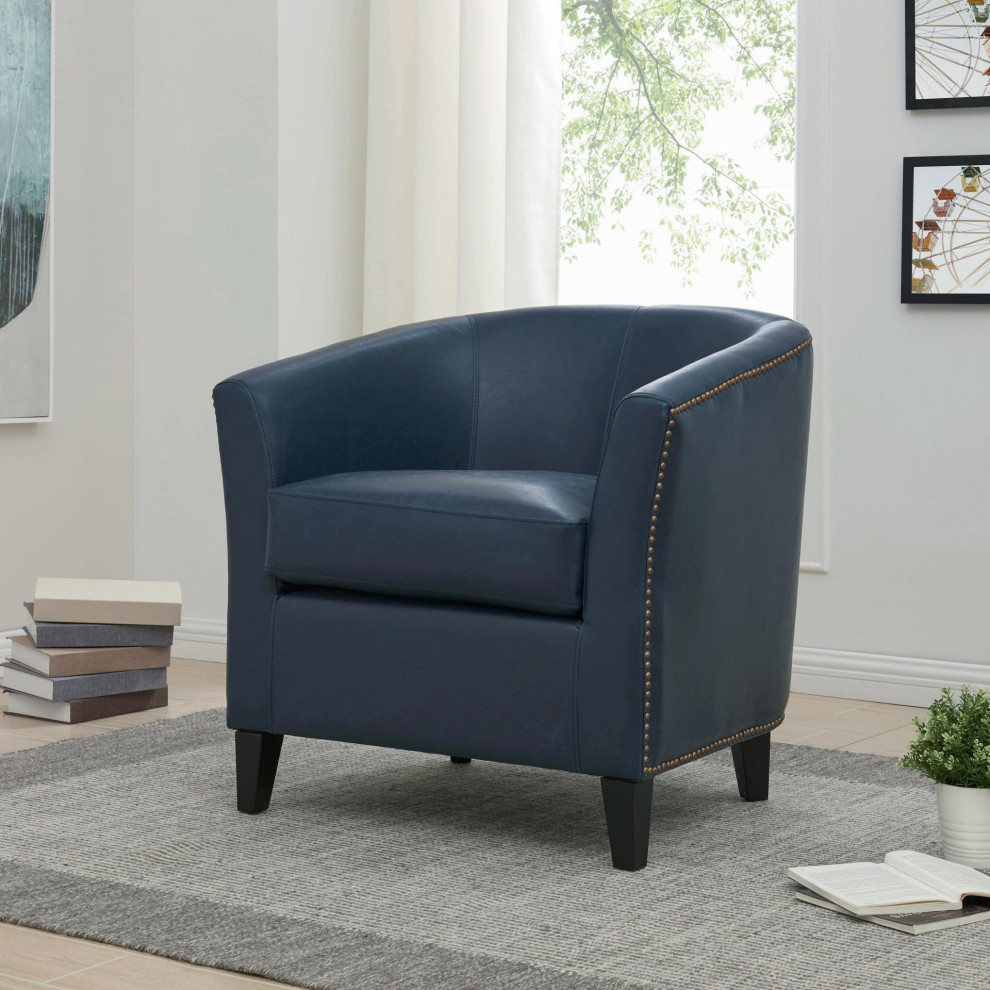 Derron Bonded Leather Tub Chair Black Legs  Vintage Blue   Transitional   Armchairs And Accent Chairs   by Virgil Stanis Design  Houzz