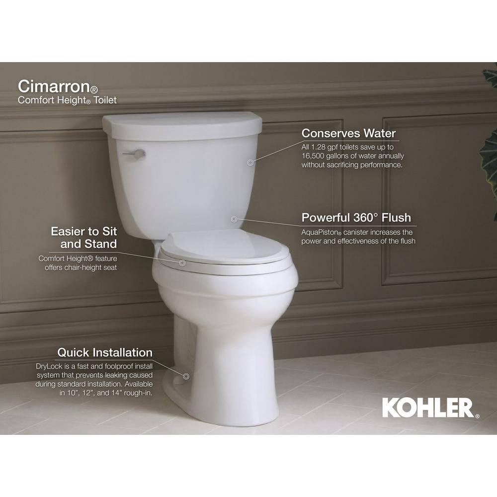 KOHLER Cimarron 2-piece Complete Solution 1.28 GPF Single Flush Round Toilet in White (Slow-Close Seat Included) K-78249-0