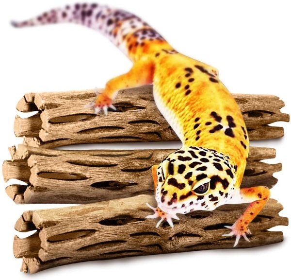 SunGrow Leopard Gecko and Bearded Dragon Cholla Wood Gecko Sticks Reptile Hide and Tank Accessories， 5-in， 3 count