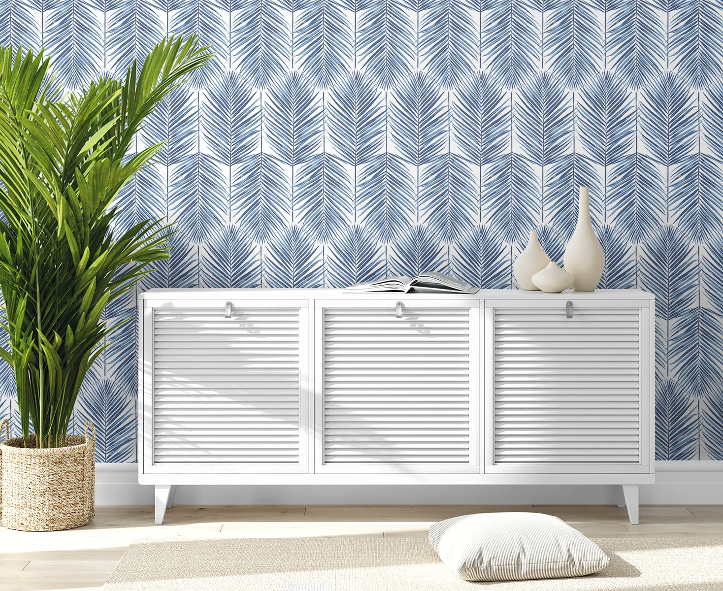 Marina Palm Wallpaper in Coastal Blue from Etten Gallerie Collection