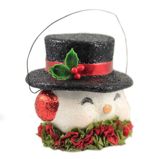 Christmas Happy Retro Snowman Bucket One Figurines 5 25 Inches Top Hat Ear Muffs Holly Tl9412 Paper Multicolored