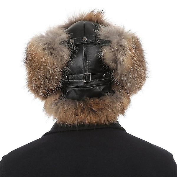 Men's Fur Hat Winter Warm Fur Cap Fox Fur Leather Russia Aviator Hats For Outdoor