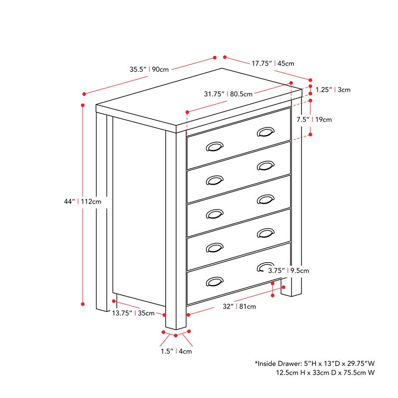 Bowery Hill 5 Drawer Dresser - White Engineered Wood