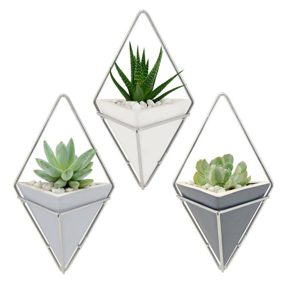 Arcadia Garden Products Diamond 6 in. x 10 in. Light Gray Matte Ceramic Wall Planter WP35LG