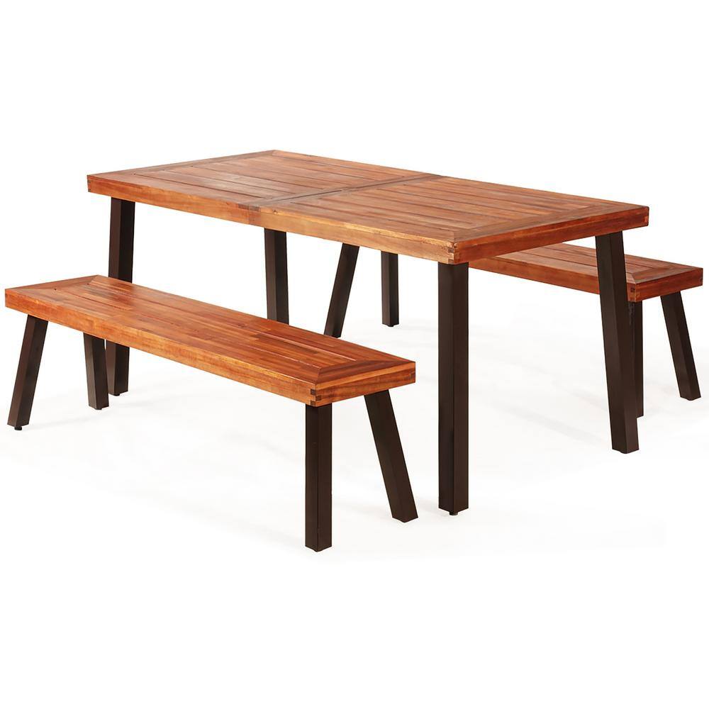 Costway 3-Piece Rectangle Wood Picnic Table Set HW66353+HW66354