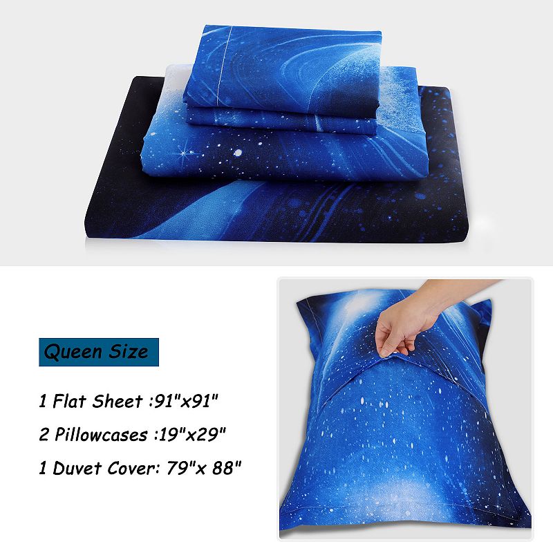 Star Navy Blue Moon Night Duvet Cover Starry pattern 4Pcs Queen