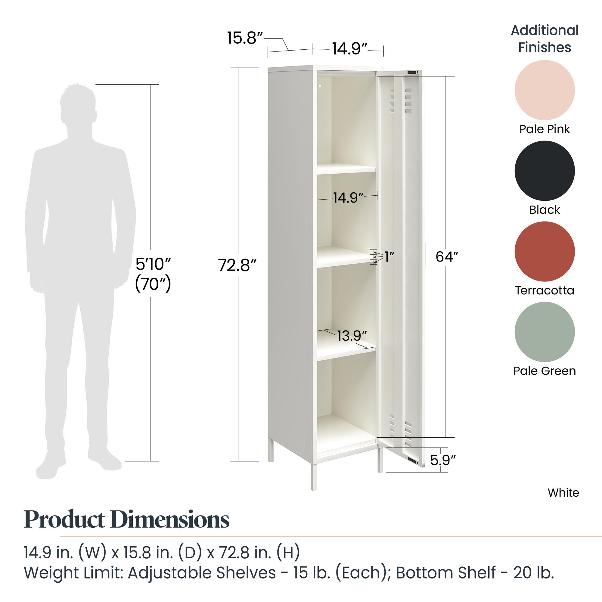 Shadwick 1 Door Tall Single Metal Locker Style Storage Cabinet， White