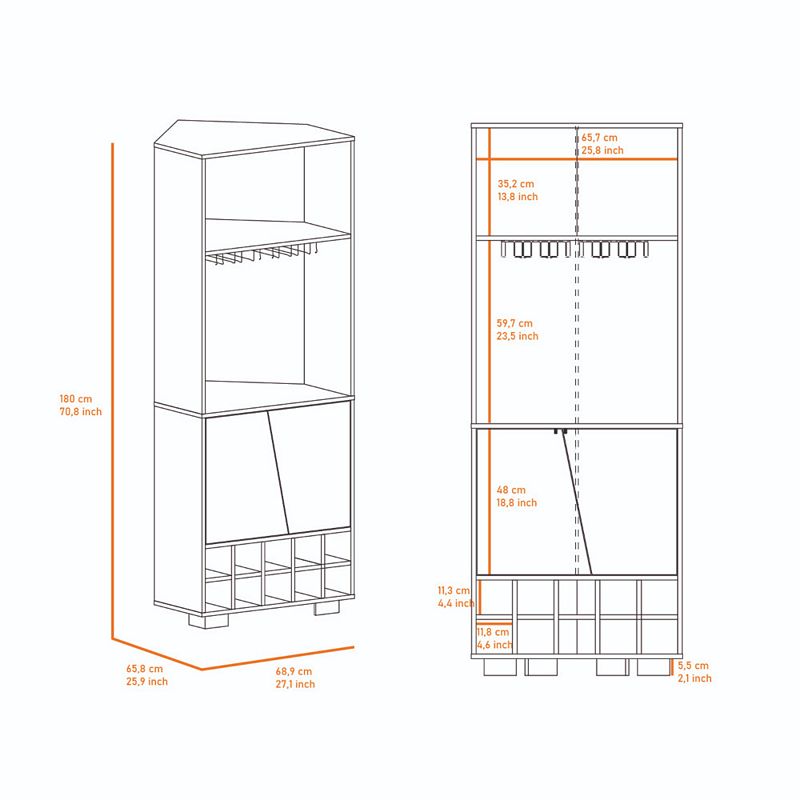 Bahamas Corner Bar， Ten Built-in Wine Rack， Double Door Cabinet， Two Shelves， Glass Rack