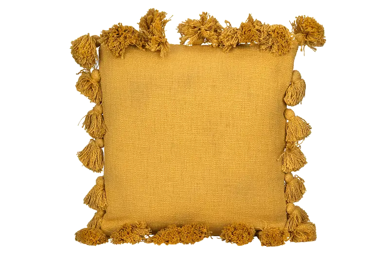 Square Mustard Throw Pillow with Tassels