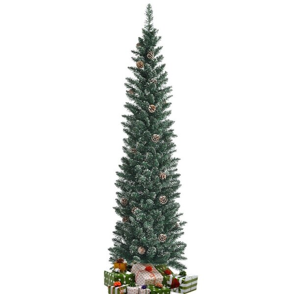 Snowy Artificial Pencil Christmas Tree with Pine Cones6 ft