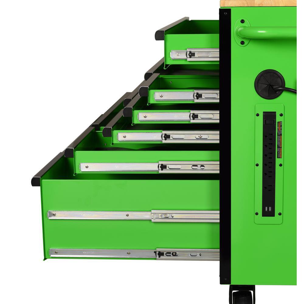 Husky 52 in. W x 24.5 in. D Standard Duty 10-Drawer Mobile Workbench Tool Chest with Solid Wood Work Top in Gloss Green H52MWC10GRN