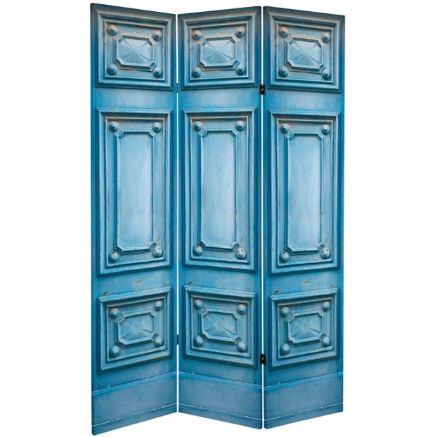 Double Sided Fancy Door Panel Canvas Room Divider Blue Oriental Furniture