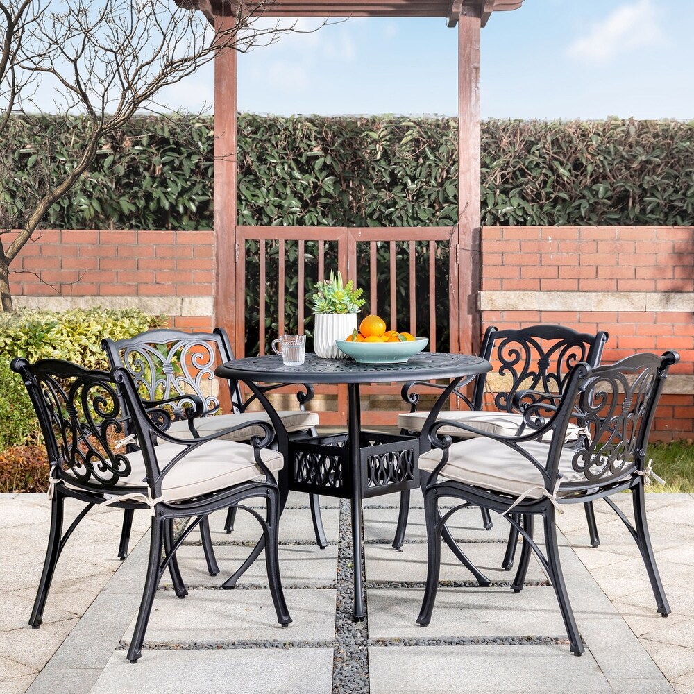 5 Piece Cast Aluminium Dining Set with Olefin Fabric Cushions (Includes Alternative Cushion Covers)