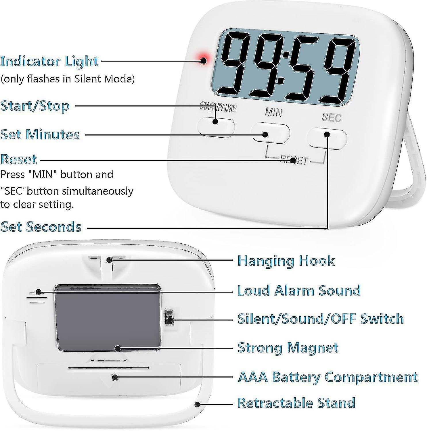 Short Time Alarm Clock， 2 Pieces， Kitchen Timer， Digital Timer， Magnetic Egg Timer， Kitchen Clock， C