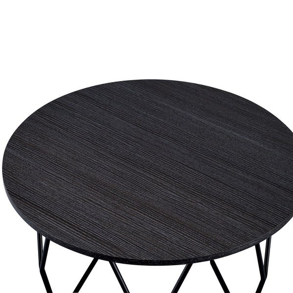 Wood Round Coffee Table With Metal Frame in Black