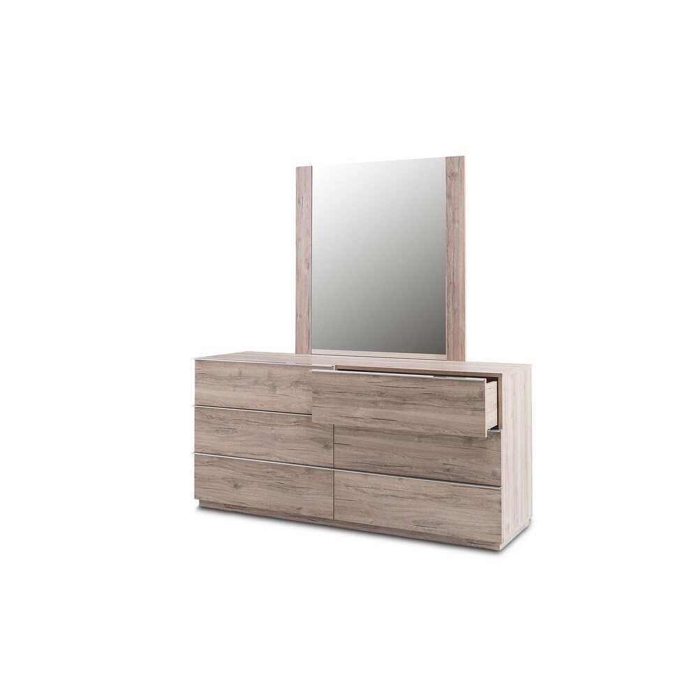 Porto 6 Drawer bedroom dresser in Oak with Mirror