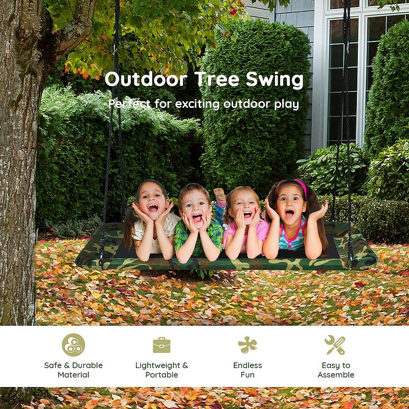 60 Inches Platform Tree Swing Outdoor with  2 Hanging Straps