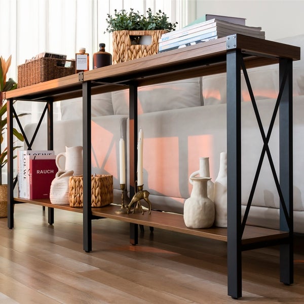 Console Table， Long Sofa Table with Shelf for Living Room and Entryway