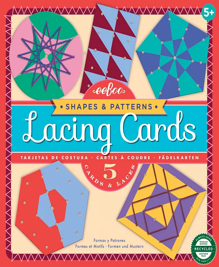 Eeboo Shapes Patterns Lacing Cards  Set of 5