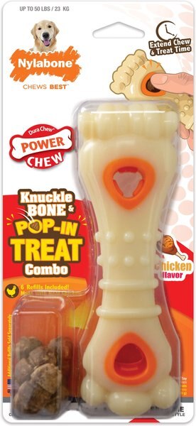 Nylabone Power Chew Chicken Flavored Knuckle Bone and Pop-In Treat Toy Combo Dog Chew Toy