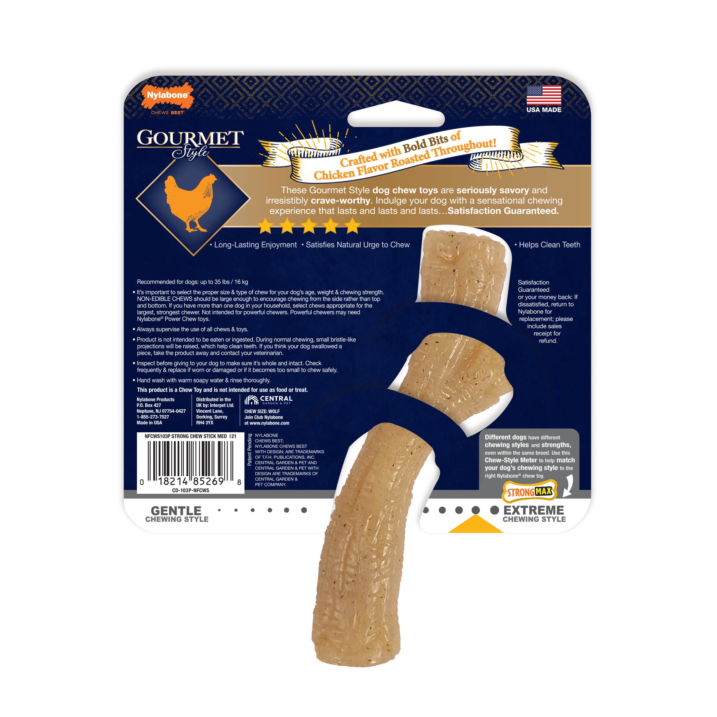 Nylabone Gourmet Style Dog Chew Toy Stick Chicken Medium/Wolf (1 Count)