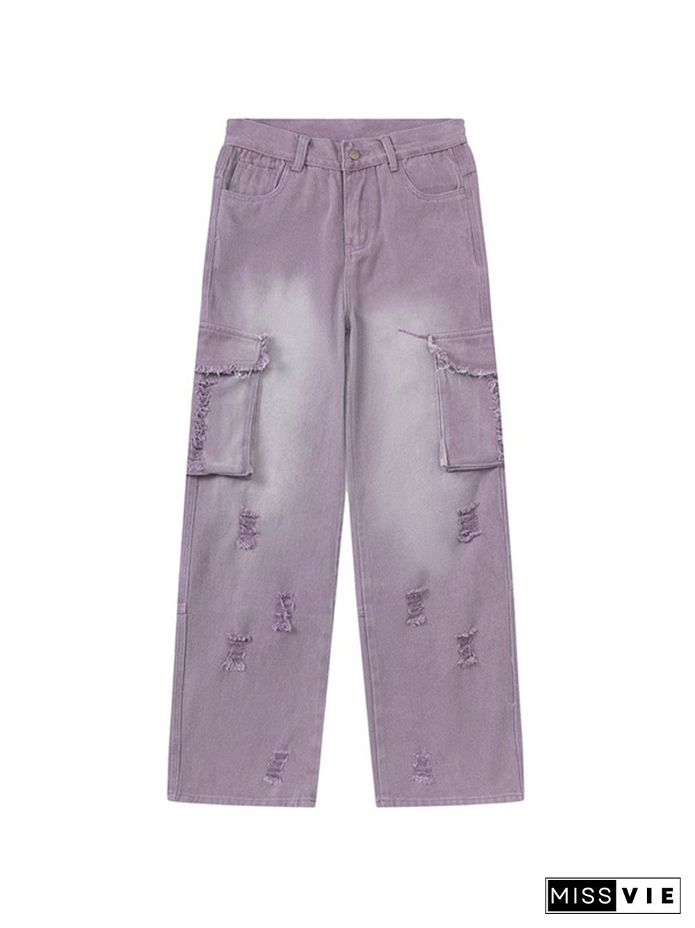 Purple Washed Distressed Ripped Cargo Cargo Jeans