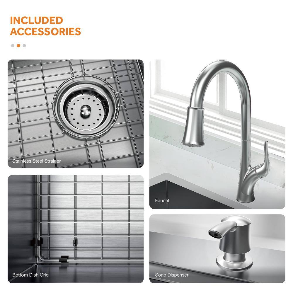 Glacier Bay AIO Dolancourt 33 in. Drop-inUndermount Double Bowl 18 Gauge Stainless Steel Kitchen Sink with Pull-Down Faucet VDR3322A0PA1