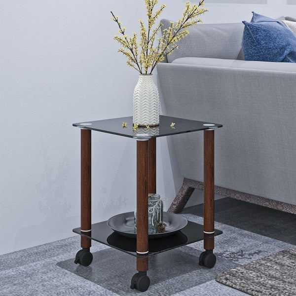 2-Tier Glass Metal Side Table with Storage Shelve