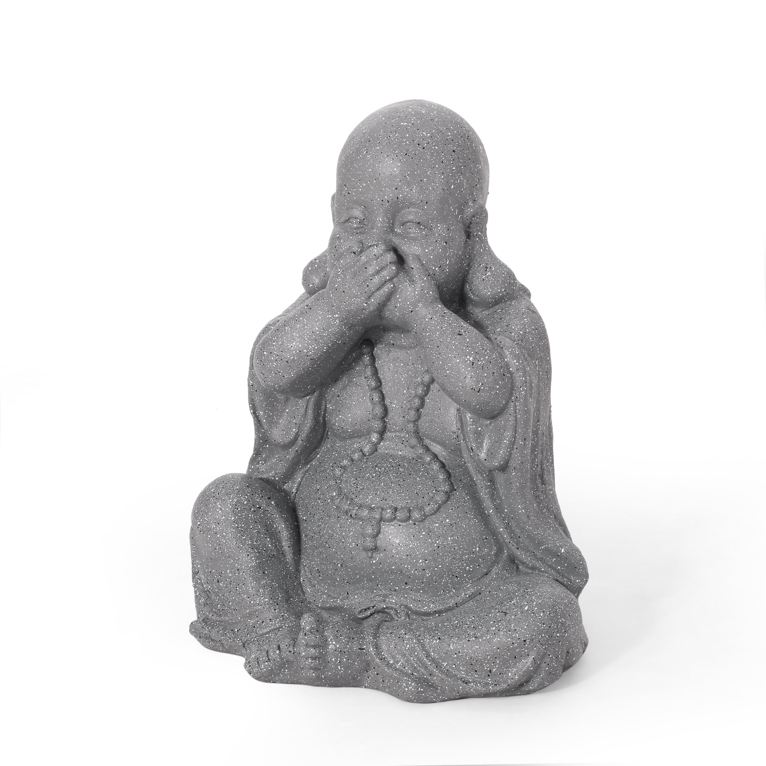 Conneaut Outdoor Speak No Evil Monk Garden Statue, Stone Gray