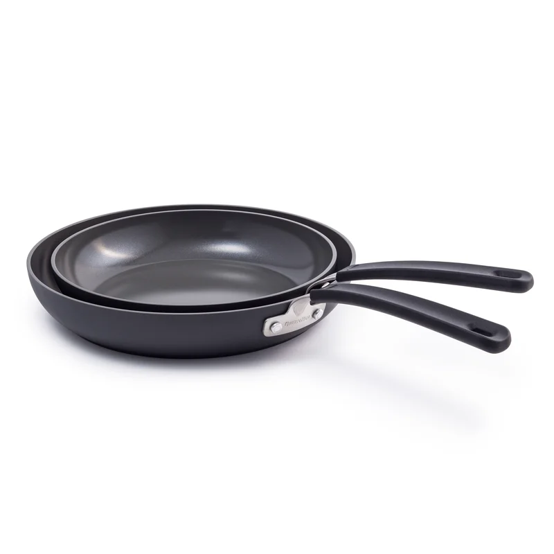 GreenPan Levels Stackable Hard Anodized Healthy Ceramic Nonstick， 10 and 12 Frying Pan Skillet Set， PFAS-Free， Dishwasher Safe， Black