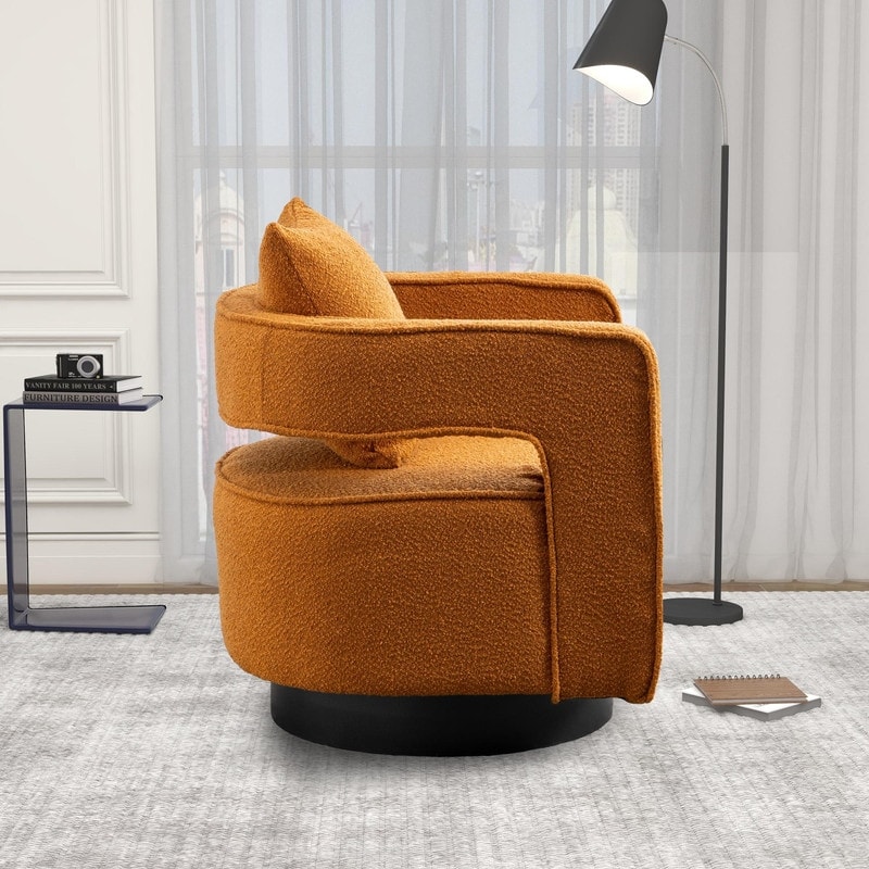 Leisure Swivel Accent Chair With Open Back and Pillow