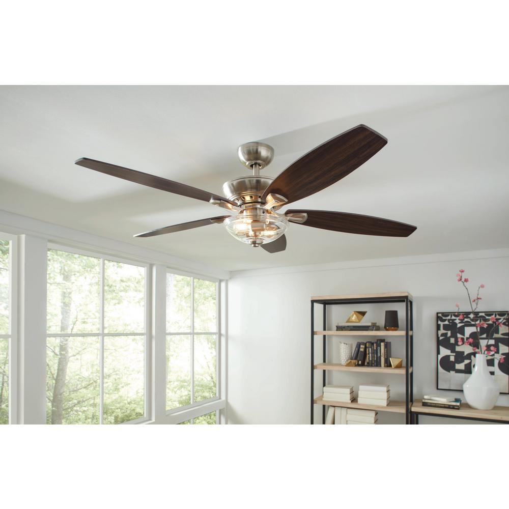 Connor 54 In. LED Brushed Nickel Dual-Mount Ceiling Fan With Light Kit And Remote Control