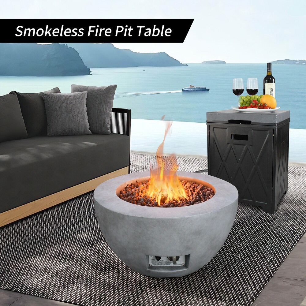 Kante 25 inch Round Concrete   Metal Outdoor Smokeless 50 000 BTU Propane Gas Fire Pit Bowl Table   25\