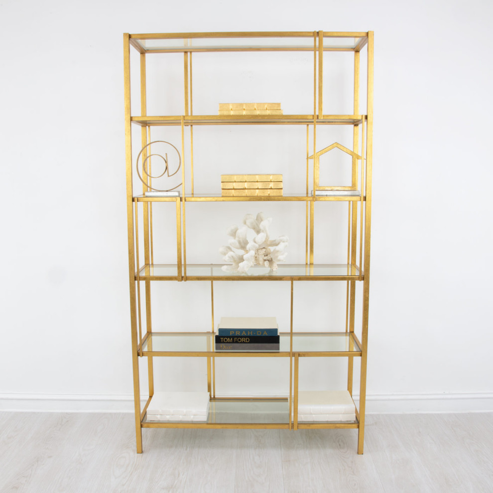 Yadira Gold Modern Shelf   Contemporary   Bookcases   by Peachtree Fine Furniture  Houzz