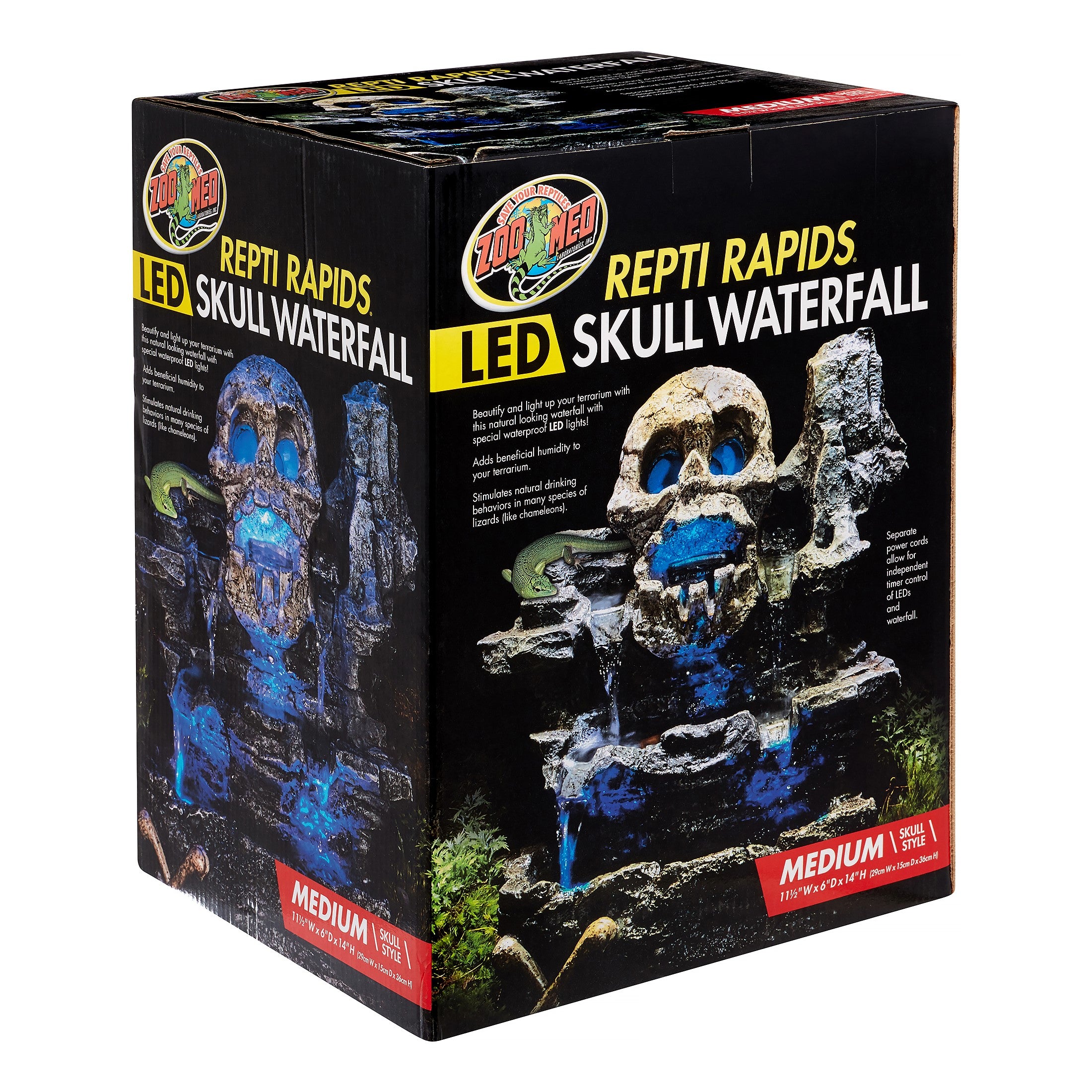 Zoo Med Repti Rapids LED Skull Terrarium Waterfall， Medium