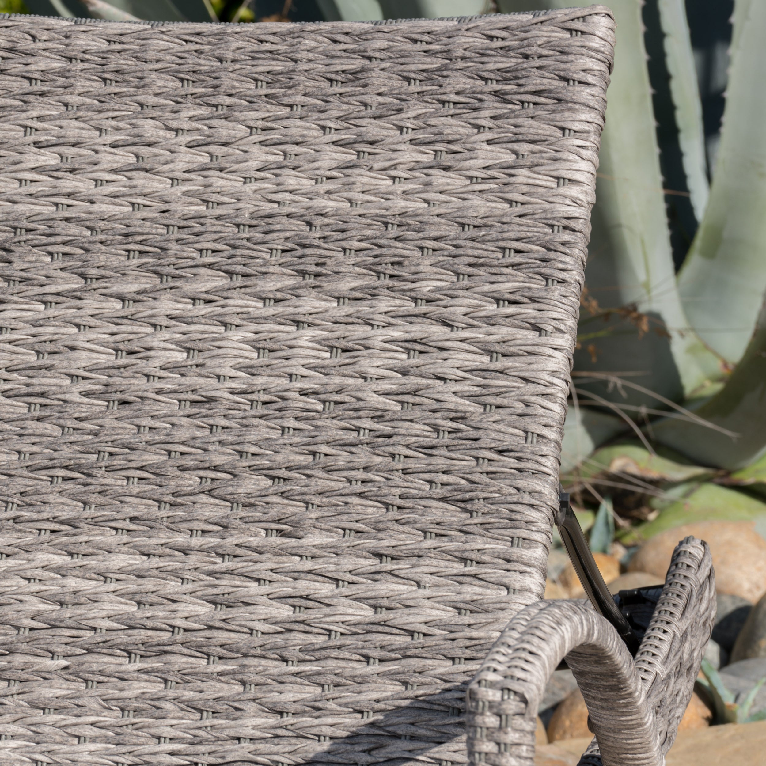 Keira Outdoor 3 Piece Gray Wicker Armed Chaise Lounges with Side Table