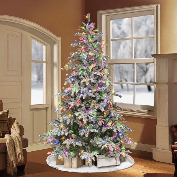 7.5' Flocked Aspen Green Fir Artificial Tree Color Select LED