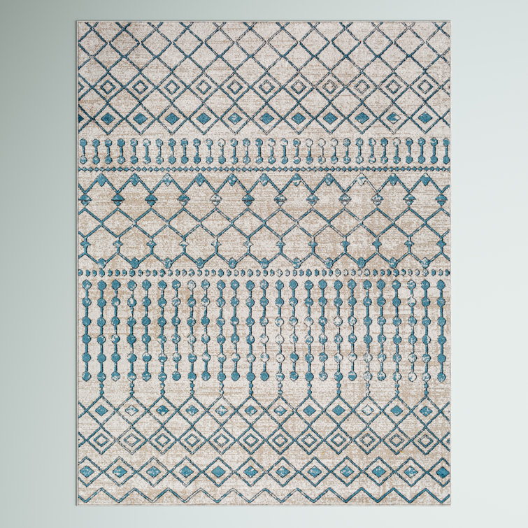 Lyles Machine Washable Moroccan Ink Blue/Gray Area Rug