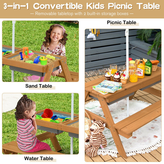 Costway 87694051 3 in 1 Kids Outdoor Picnic Water ...