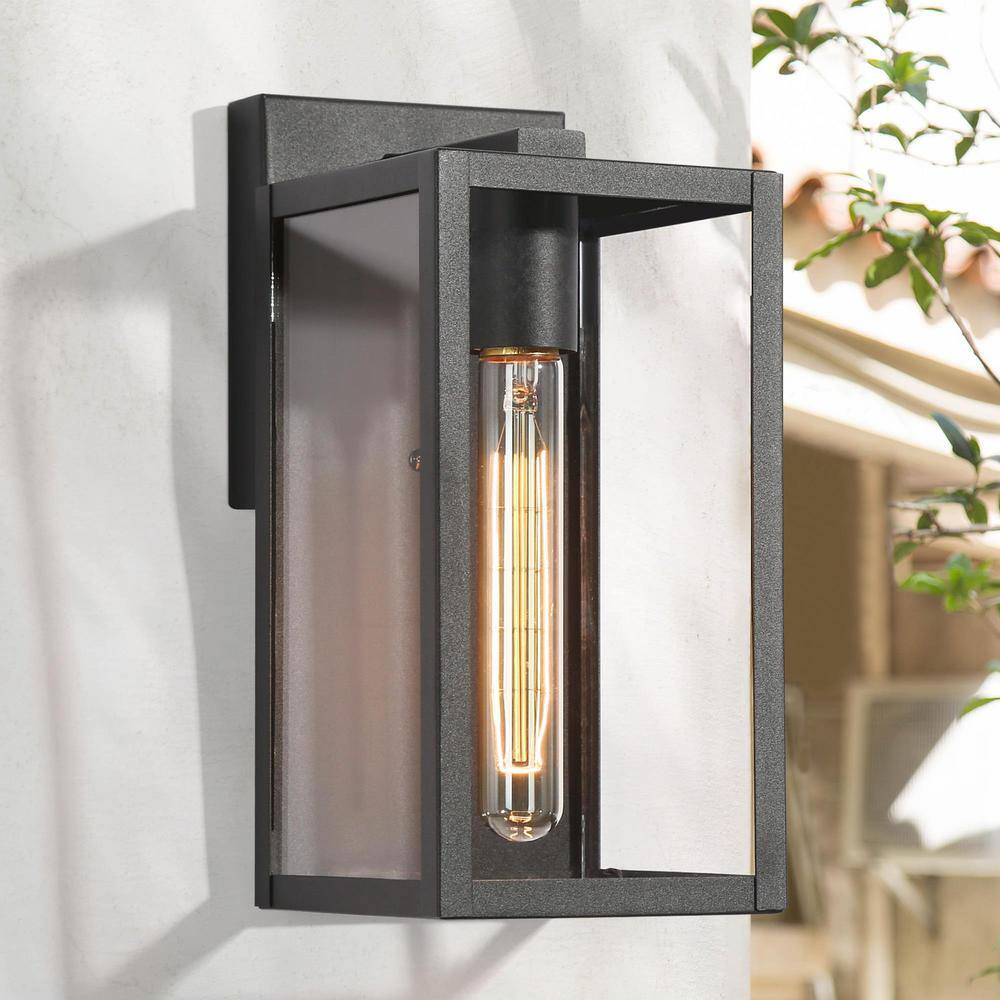 LNC Modern Black Outdoor Sconce with Clear Glass Shade 1-Light Minimalist Exterior Wall Lantern for Deck Patio Porch Pathway 6FIAAFHD14246S7