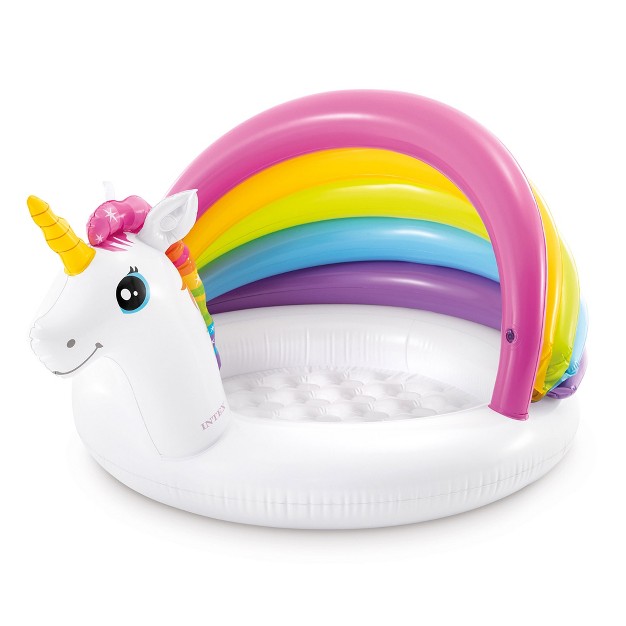 Intex 57113ep 50 Inch Unicorn Design Outdoor 1 To 3 Years Old Baby Swimming Pool With Soft Floor Bottom And Built In Sunshade Multicolor